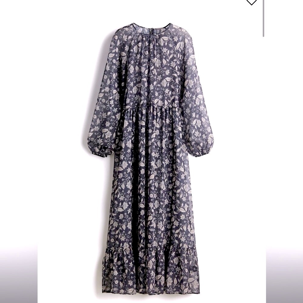 NWOT H&M Divided Floral Sheer Maxi dress puff sleeve chiffon medium long paisley